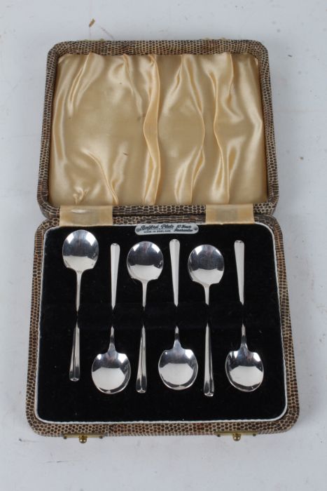 Set of six Art Deco silver plated coffee spoons, with tapering handles and shaped bowls, housed in a - Image 2 of 2