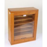 20th Century Remploy stained display cabinet, the hinged glazed cabinet opening to reveal six