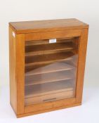 20th Century Remploy stained display cabinet, the hinged glazed cabinet opening to reveal six