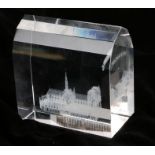 Clear glass paperweight, the interior depicting Notre Dame Cathedral, 8.5cm wide