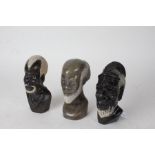 Three marble carved busts of three men, the tallest 16cm high (3)