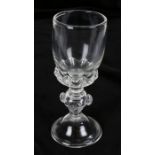 Late 17th century style glass goblet, with gadrooned bowl, hollow prunted stem and folded foot, 18.