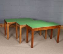 20th century three pine side tables, with rectangular formica tops in green, 92cm wide and 56cm high