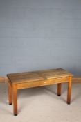 20th century stripped oak double school desk, with two hinged lids, 112cm wide x 59.5cm high