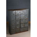 Set of engineers metal drawers, fitted with twenty drawers, 89.5cm wide x 106cm high
