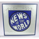 News of the World advertising sign, now applied to a mirror, housed in a blue frame, AF, 63cm x