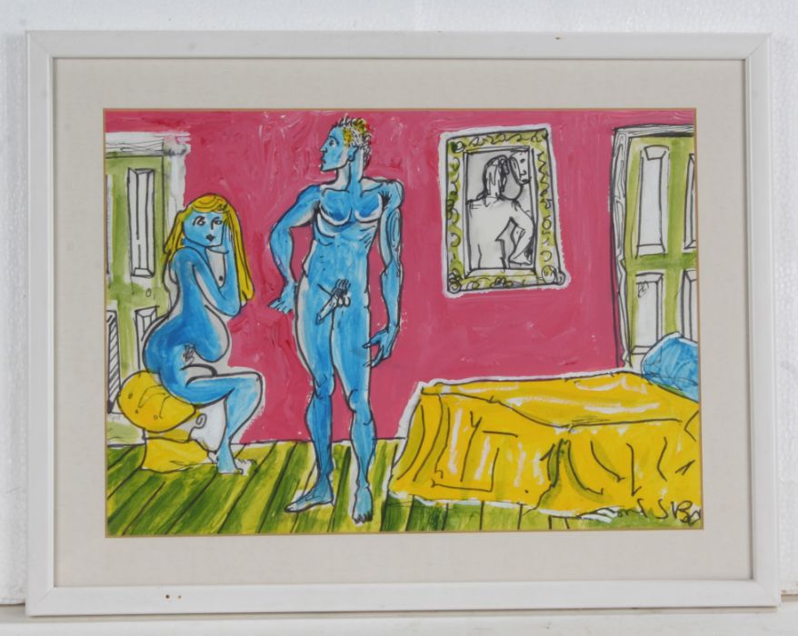 Tyrel Broadbent (b. 1954), 'Bedroom Scene', acrylic study, signed and dated '89 to the reverse,