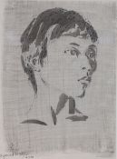 Sigmund Pollitzer (British, 1913-1982) Head of a boy, signed and dated 68, pen and wash, 41cm x 56cm