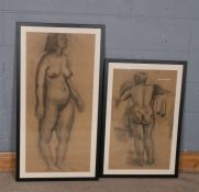 20th Century, two nude female studies, sketch on paper, both housed in ebonised glazed frames, the