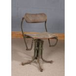 20th Century industrial typists chair, with an adjustable back and seat above four legs, 70cm high