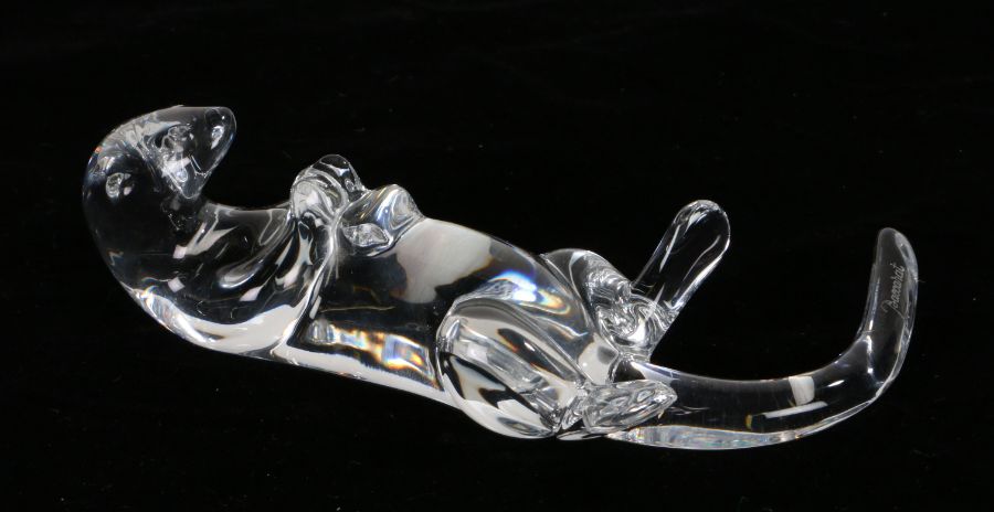 Baccarat crystal glass otter, modelled lying on its back, marked to base, 16cm long