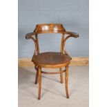 Thonet type bentwood chair, with poker work seat, 84.5cm high