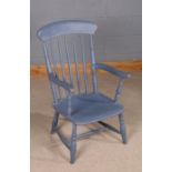 20th Century painted spindle back chair, with shaped arms, 94cm high and 52cm wide
