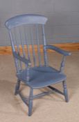 20th Century painted spindle back chair, with shaped arms, 94cm high and 52cm wide