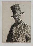 Joseph Simpson (1879-1939) portrait of James Pryde, 1930, etching, pencil signed, 21.5cm x 30cm