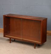 Teak effect bookcase, with sliding glass doors, 114cm wide x 76cm high