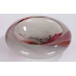 Fleur Tookey, contemporary opaque white and cerise glass bowl, signed to base, 29cm diameter