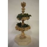 Continental style two tier carved alabaster tazza, with acanthus decoration and faux grapes,