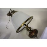 Mid 20th Century brass hanging lamp, with a opaque glass shade, 72cm long