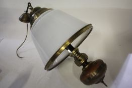 Mid 20th Century brass hanging lamp, with a opaque glass shade, 72cm long