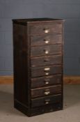 1920's/30/s oak veneered bank of drawers, fitted eight drawers with wooden handles, 54cm wide x 43.