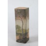 French Emile Galle style vase, of square form with landscape decoration, 15cm high