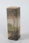 French Emile Galle style vase, of square form with landscape decoration, 15cm high