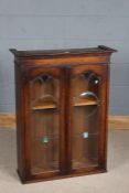 1920's/30's oak and leaded bookcase top, having a pair of leaded coloured glazed doors with