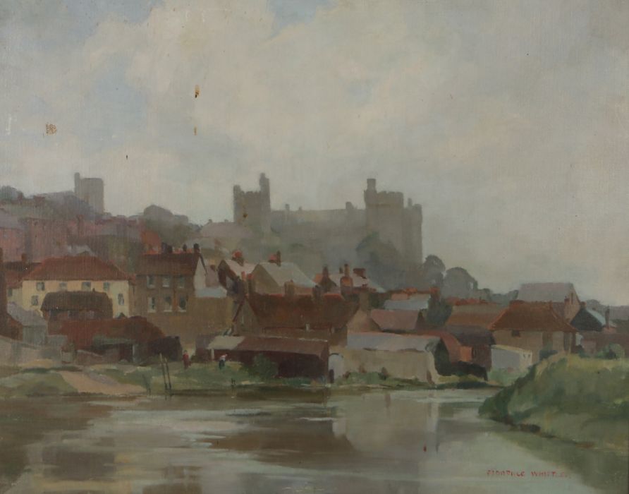 Florence Whittle (act.1925-1940) Townscape with a castle in the background, signed oil on canvas,