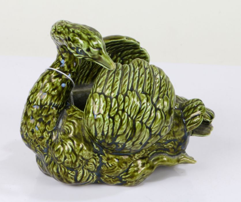 Bretby green glazed vase, in the form of a swan, marked  706 B to the base, 12cm high and 14.5cm - Image 3 of 3