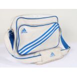 1970s Adidas leather bag, in white with blue stripes