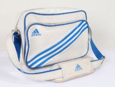 1970s Adidas leather bag, in white with blue stripes