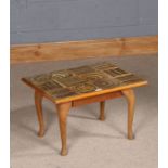 20th Century tile top coffee table, set with twelve tiles with abstract motifs, 56cm wide