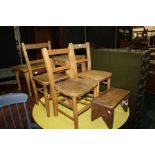 Three 20th Century elm seated child's chairs, a milking stool and a further elm topped stool (5)