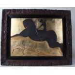 20th century school, study of a figure on horseback, unsigned oil on board, housed within a wooden