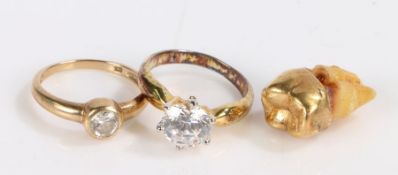 Cubic zirconia set dress ring, similar dress ring, gold mounted tooth (3)