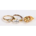 Cubic zirconia set dress ring, similar dress ring, gold mounted tooth (3)