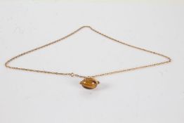 9 Carat Gold and tigers eye fob seal and chain, gross weight 13.5g