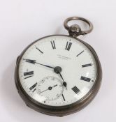 Victorian silver open face pocket watch by J.W. Benson London, the signed white enamel dial with