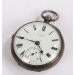 Victorian silver open face pocket watch by J.W. Benson London, the signed white enamel dial with