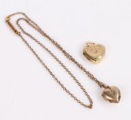 9 Carat Gold heart together with a yellow metal heart locket, gross weight 6.0g