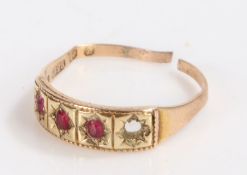 15 Carat Gold ring, with three rubies (one stone missing), gross weight 2.2g