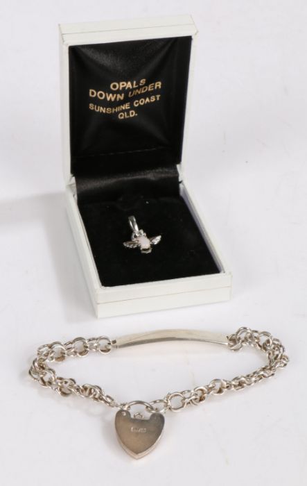 Silver bracelet with a heart, London, together with a silver pendant in the form of an angel holding
