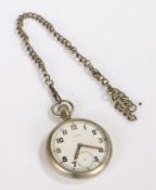 Damas World War II open face pocket watch, the white dial with Arabic numerals and subsidiary