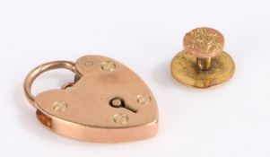 9 carat gold padlock clasp, 9 carat gold dress button, 4.7g (2)