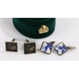 Pair silver delft cufflinks together with another pair of cufflinks