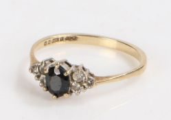 9 Carat gold and sapphire ring, ring size, gross weight 1.1 grams