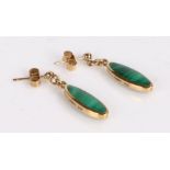 Pair of 9 Carat Gold earrings set with a Malachite, gross weight 3.9g