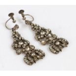 Pair of Paste set earrings, decorated with a floral design 6cm long (2)