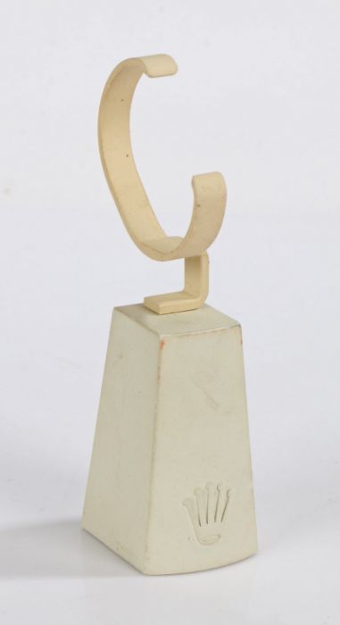 Rolex watch stand, with raised crown logo and C form watch holder, 15cm high